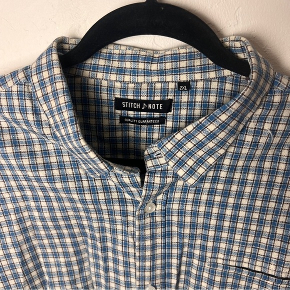Stitch Note plaid casual button down shirt short sleeves 2XL blue - Picture 5 of 6